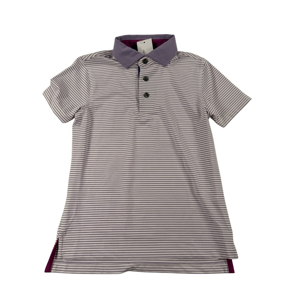 NWT Greyson Youth‎ Polo Shirt Boys Medium Purple Stripe Golf Performance Stretch